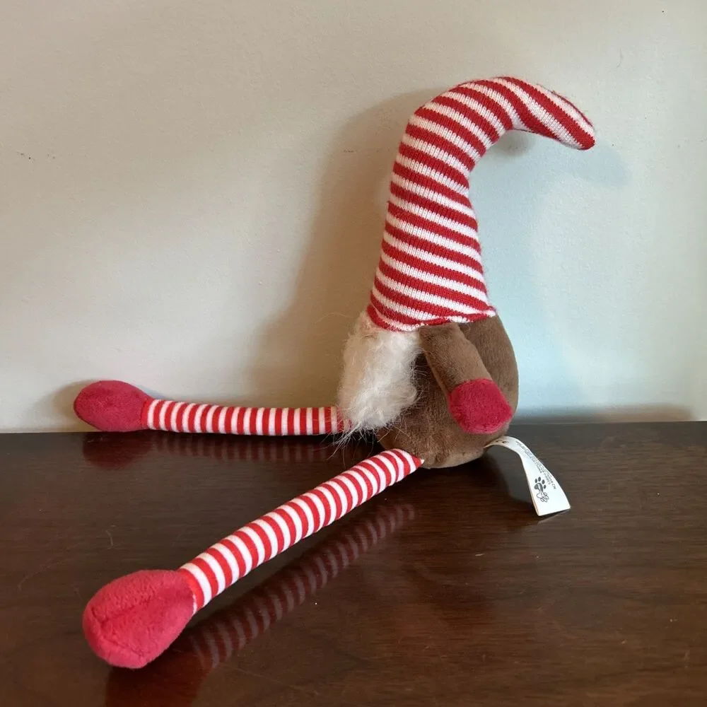 Paw Pals Holiday Christmas Gnome Squeaky Dog Toy Striped 15